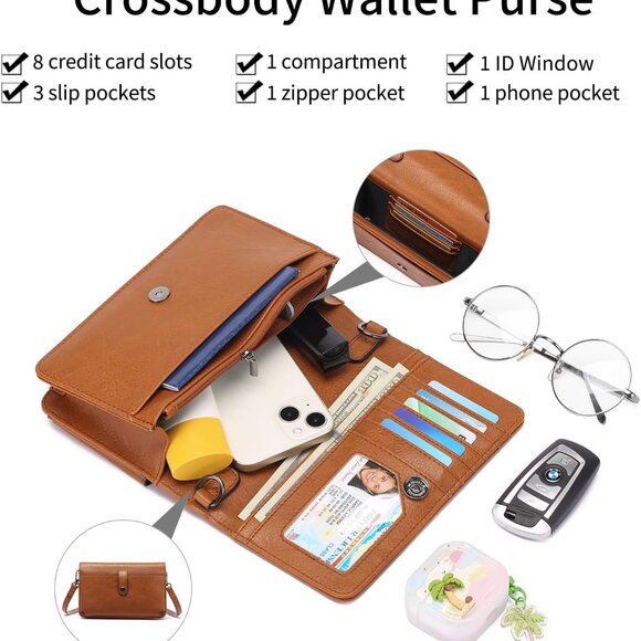 Elegant Vegan Leather Crossbody Bag with RFID Protection - Brown 4.72x7.48 In. - Picture 2 of 6